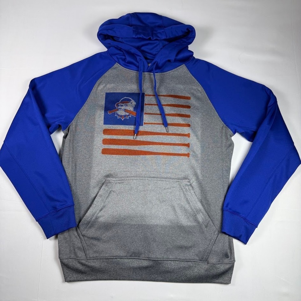 BAW Athletic Wear Mens Gray Blue Baseball Bat Flag Bulldog Hoodie Size Medium